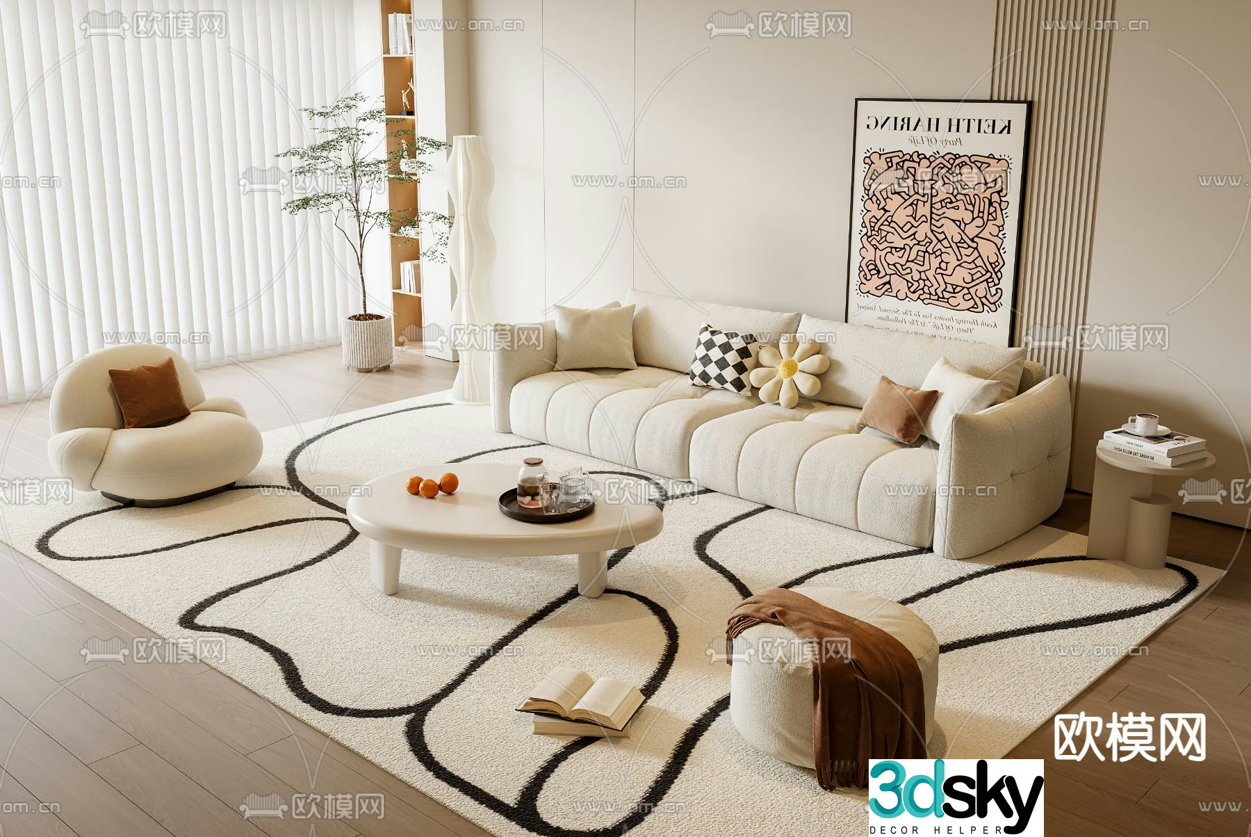 Cream style modular sofa 3d model