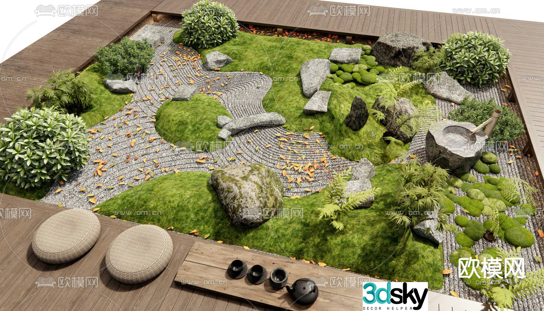 Japanese courtyard landscape courtyard micro-terrain indoor landscaping 3D model