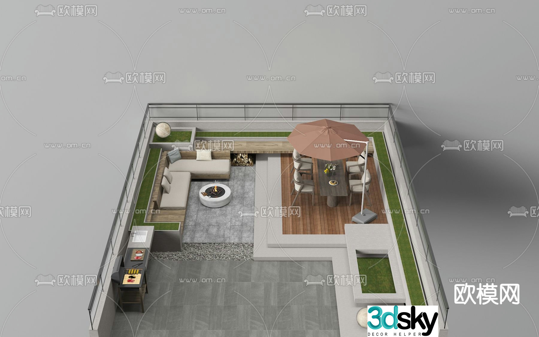 Courtyard landscape garden 3d model
