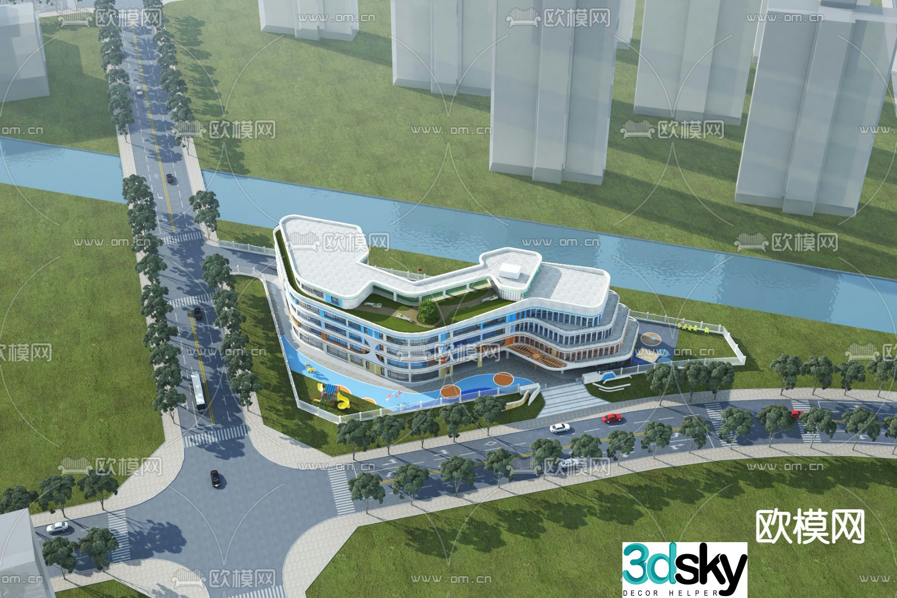Kindergarten aerial view 3d model
