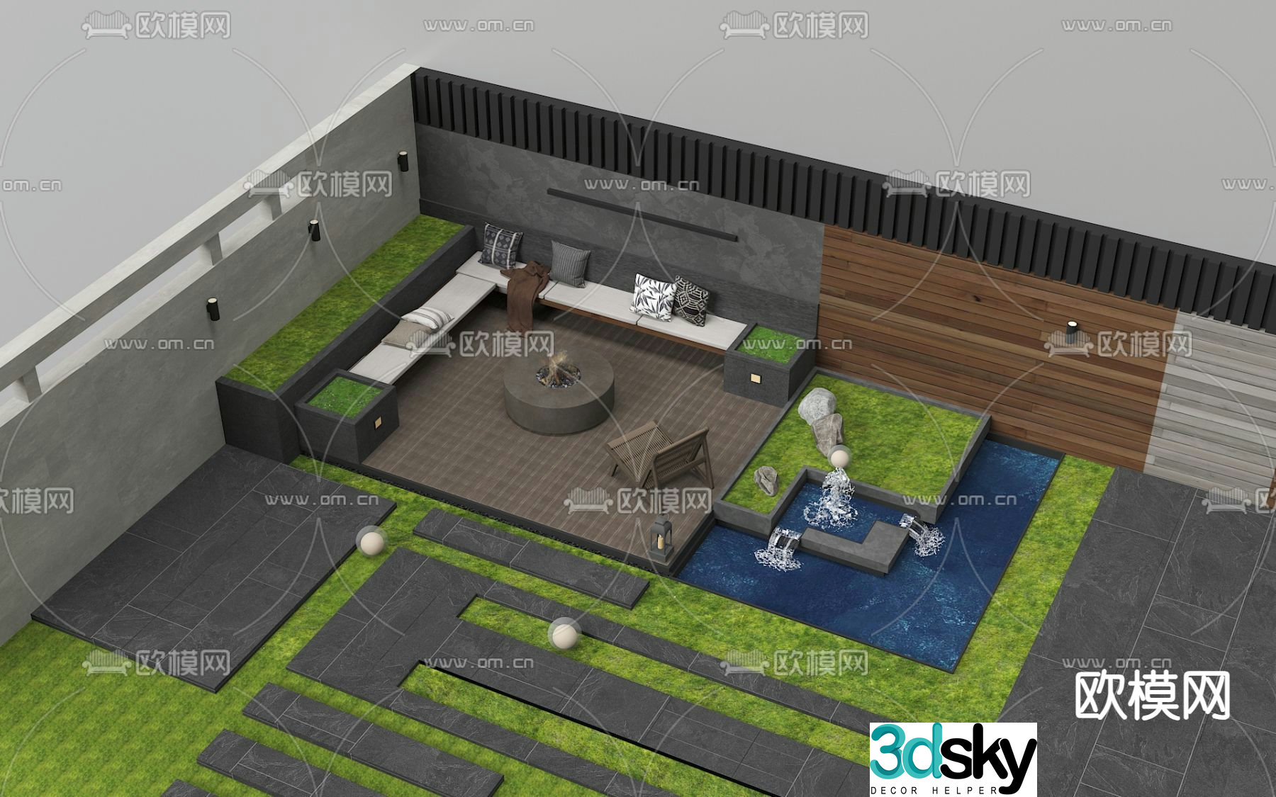 Courtyard landscape garden 3d model