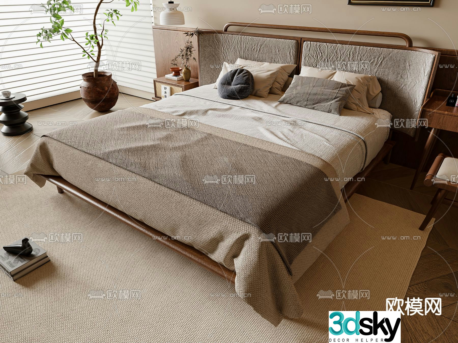Medieval style double bed 3d model