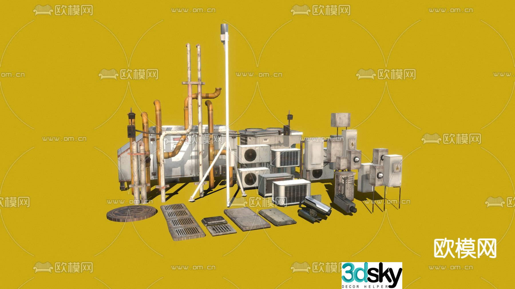 Urban traffic pipeline, sewer, air conditioning outlet, heating pipe 3D model