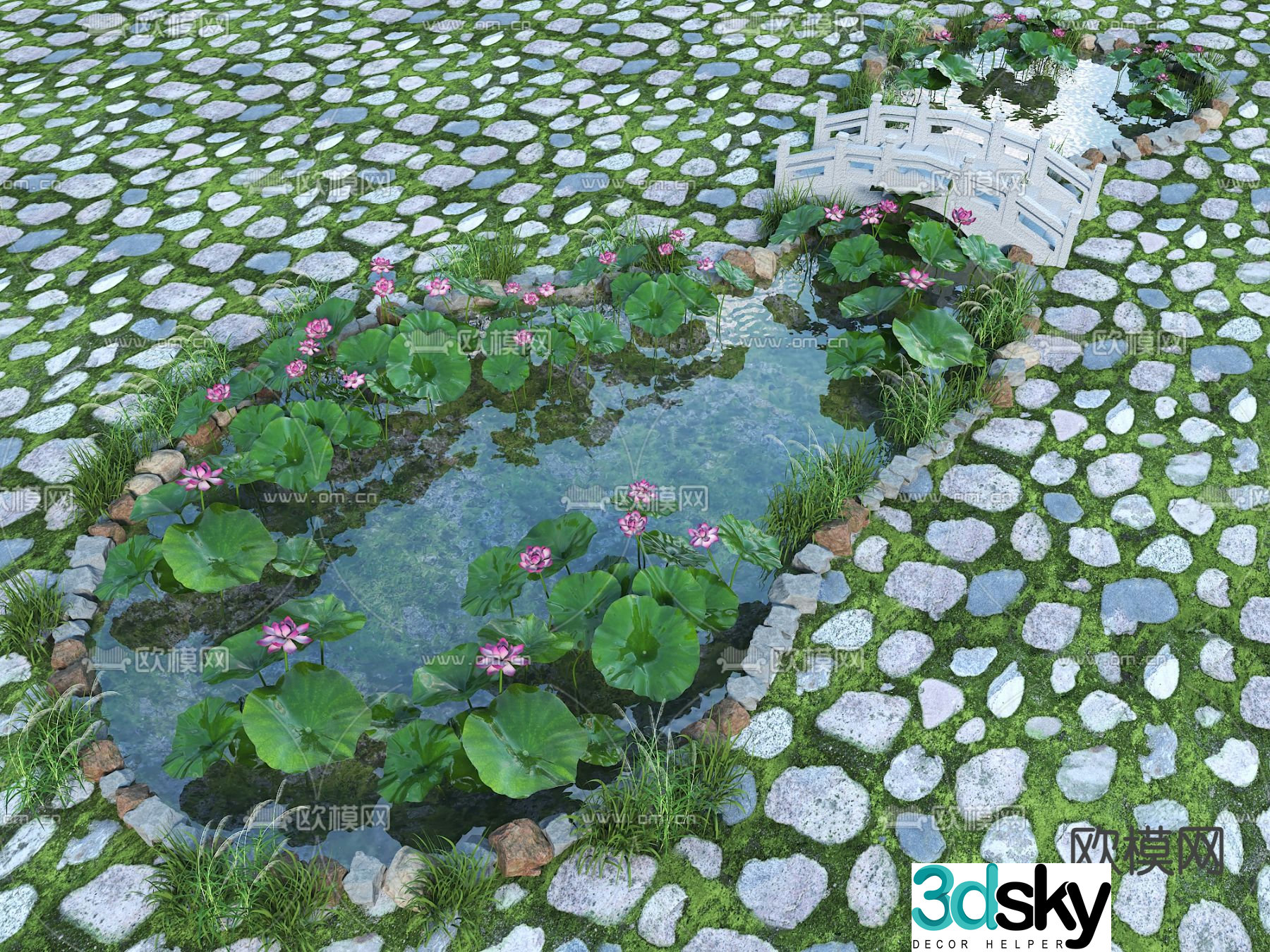 New Chinese style landscape pool lotus pond carp pond 3D model