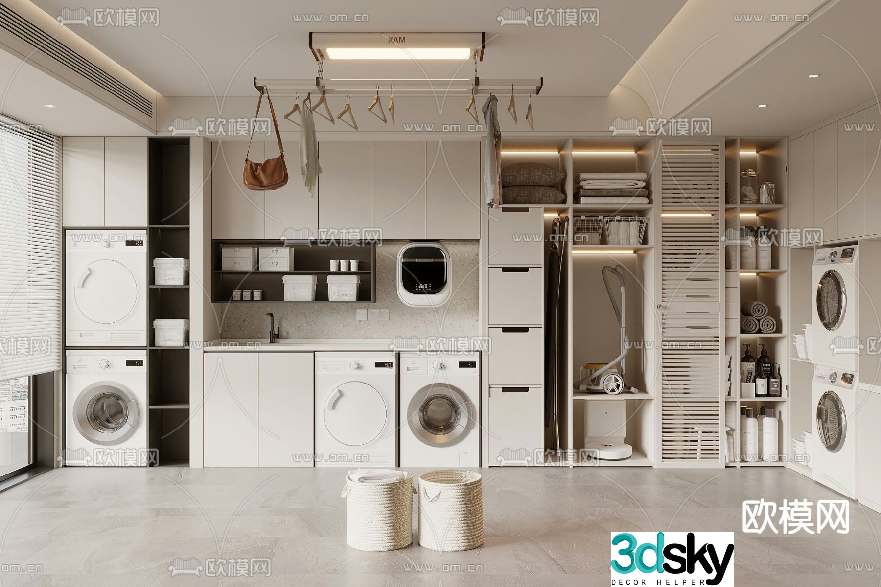 Modern balcony cabinet washing machine cabinet 3d model