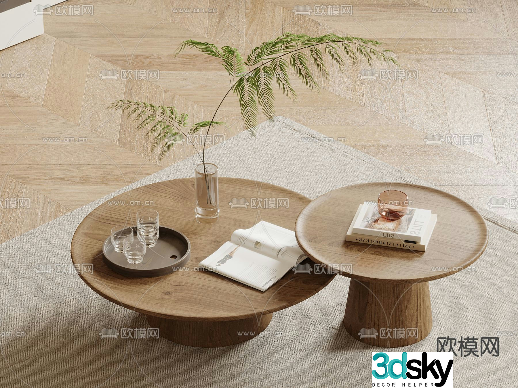 Wabi-sabi coffee table mother-and-son coffee table 3d model