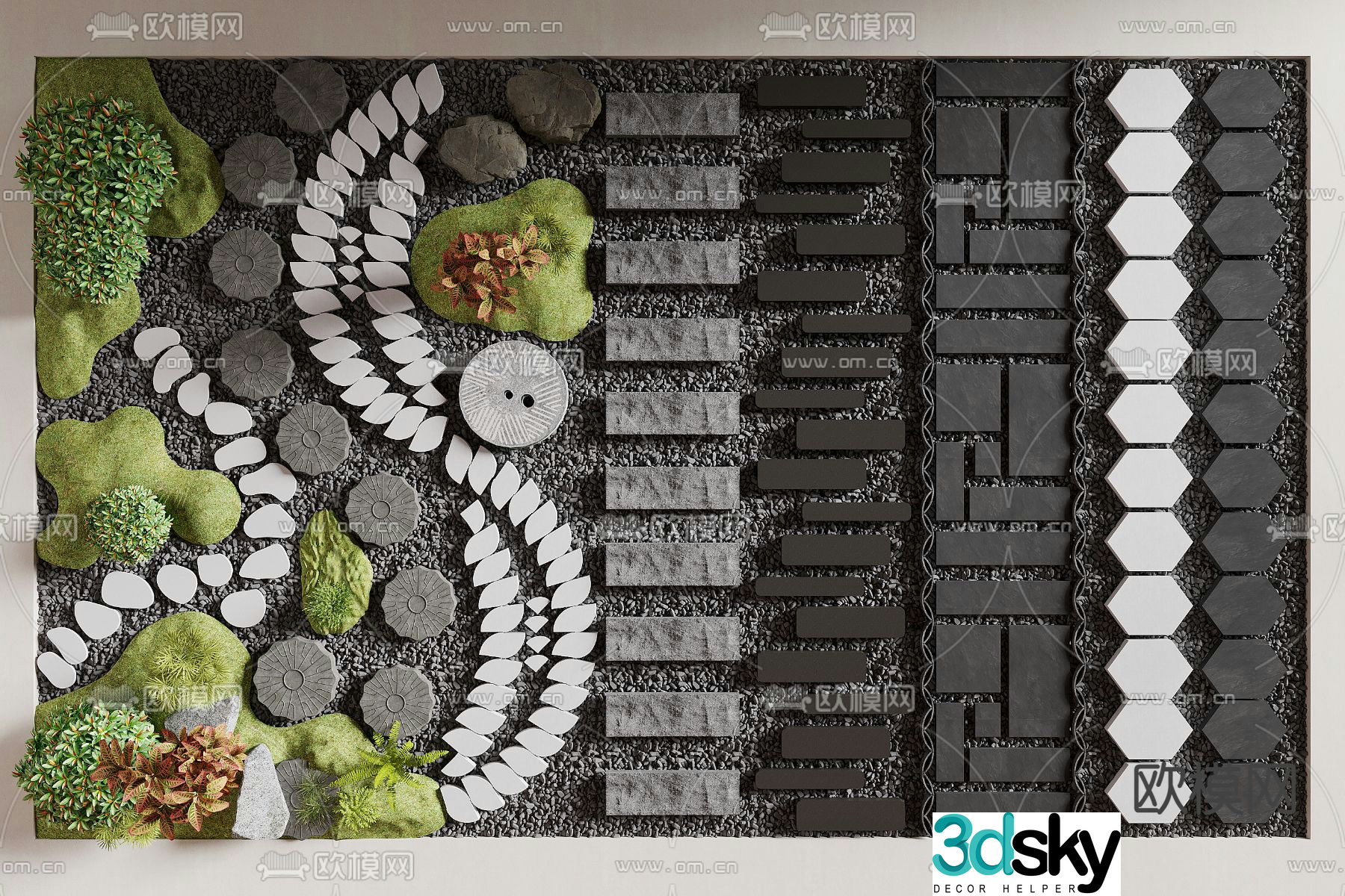 Garden road paving tingbu bluestone slab stone road 3D model