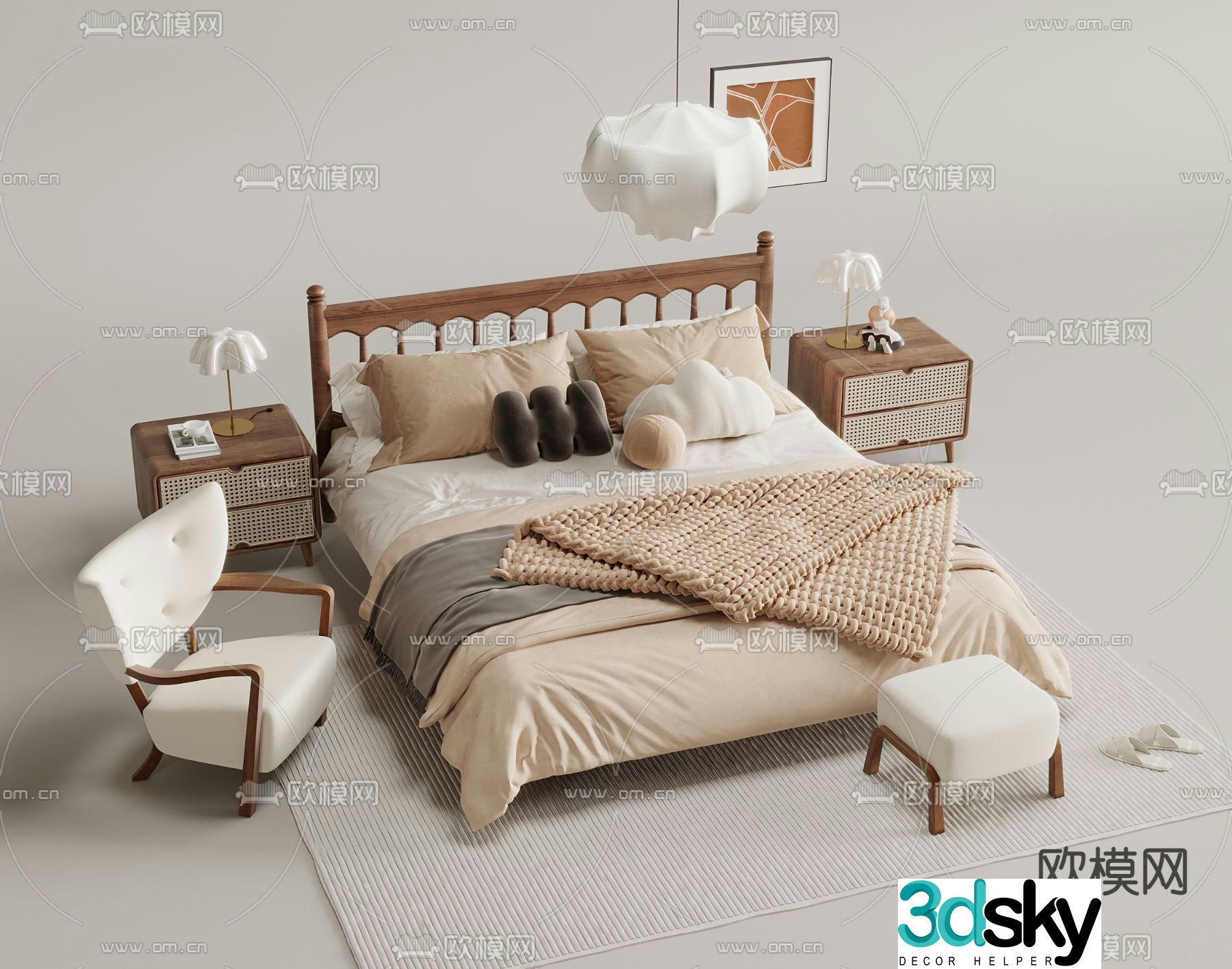 Wabi-sabi double bed 3d model