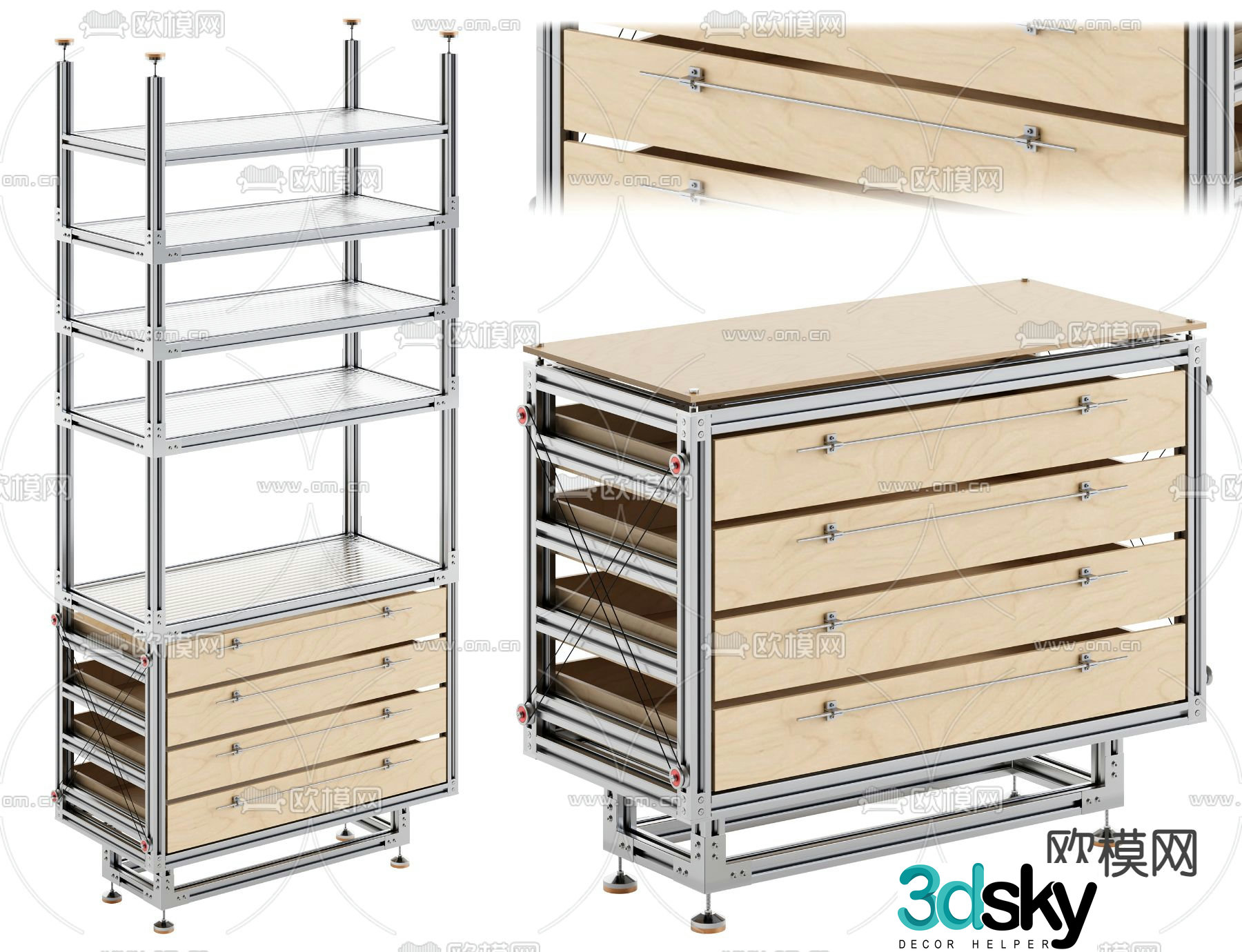 Aluminum profile storage cabinet storage rack 3D model
