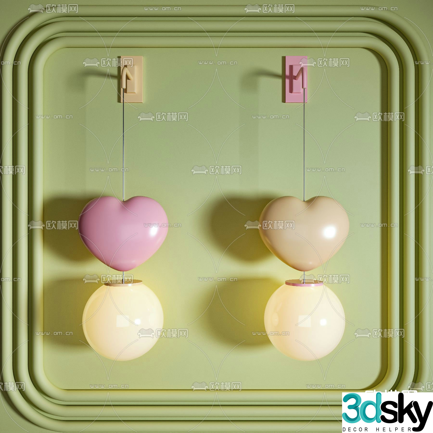 Creamy wind wall lamp love lamp 3d model