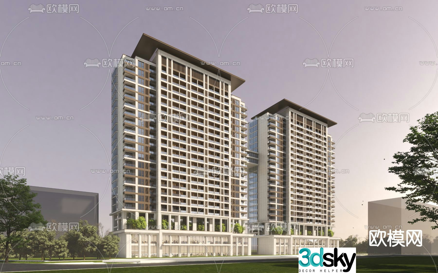 Simple European high-rise residential 3D model