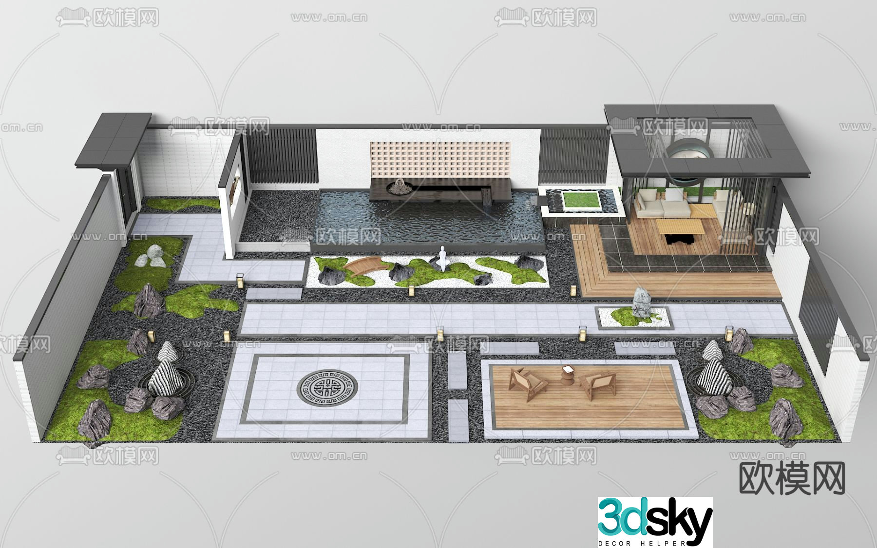 Courtyard landscape garden 3d model