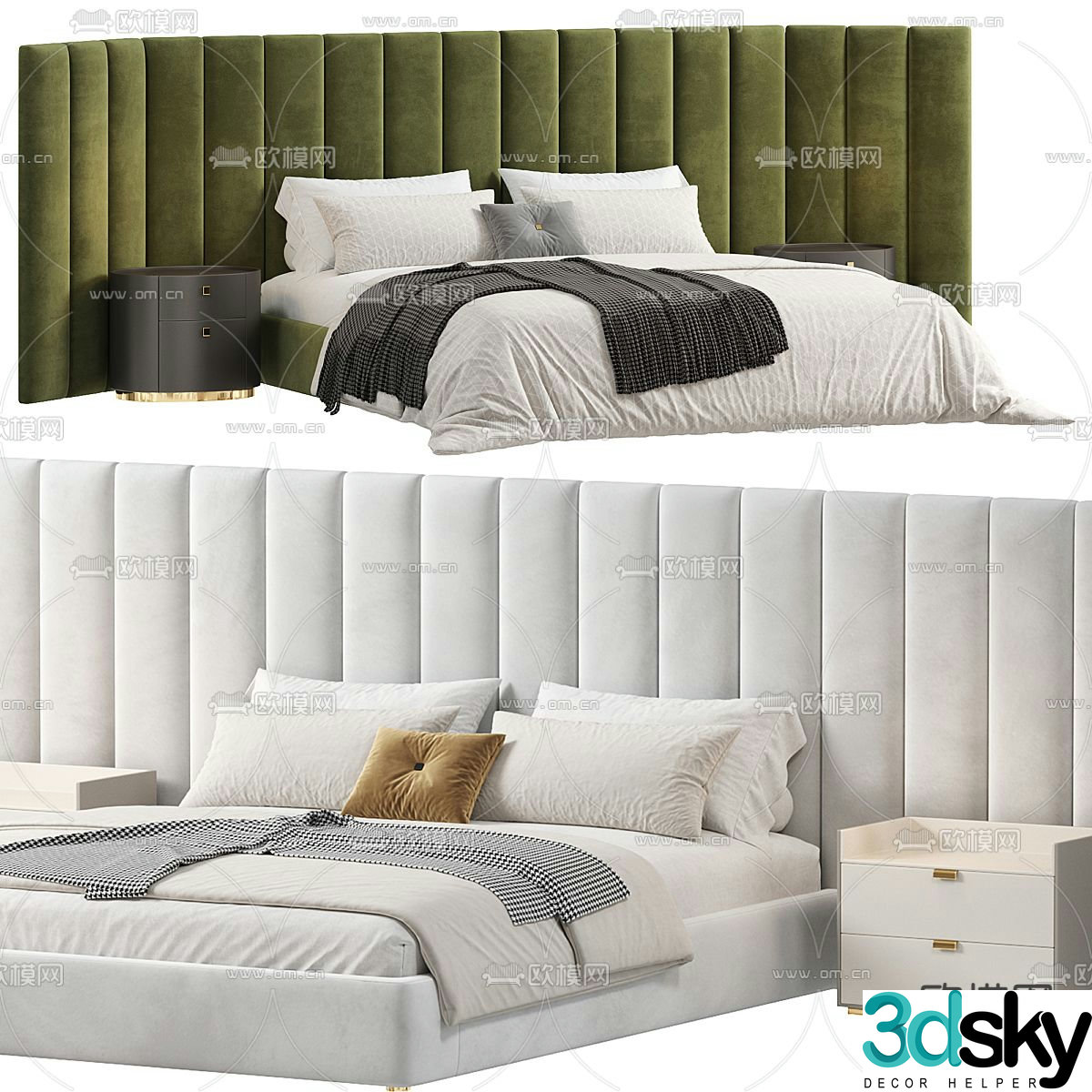 Fabric double bed 3d model