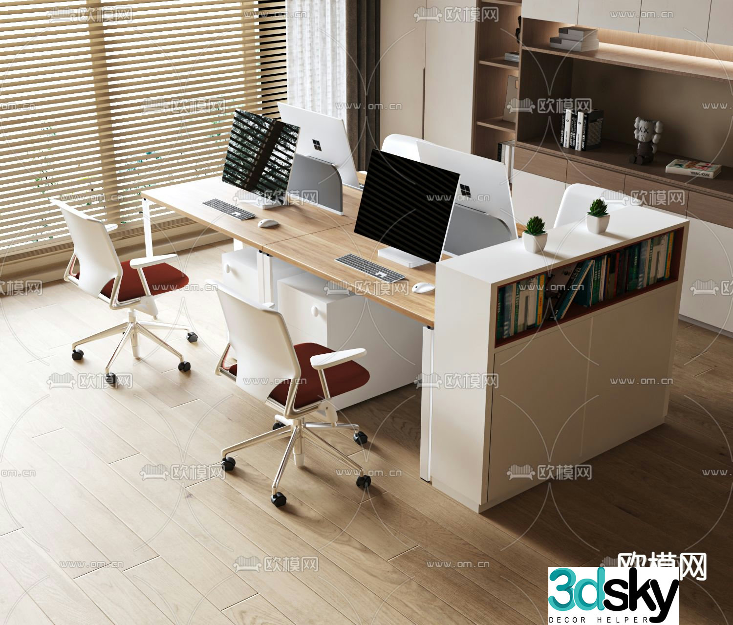 Modern office desk and chair workstation 3d model