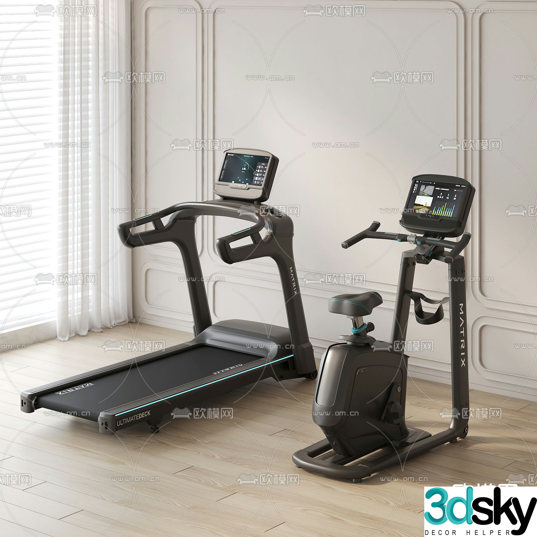 Fitness equipment treadmill spinning 3d model