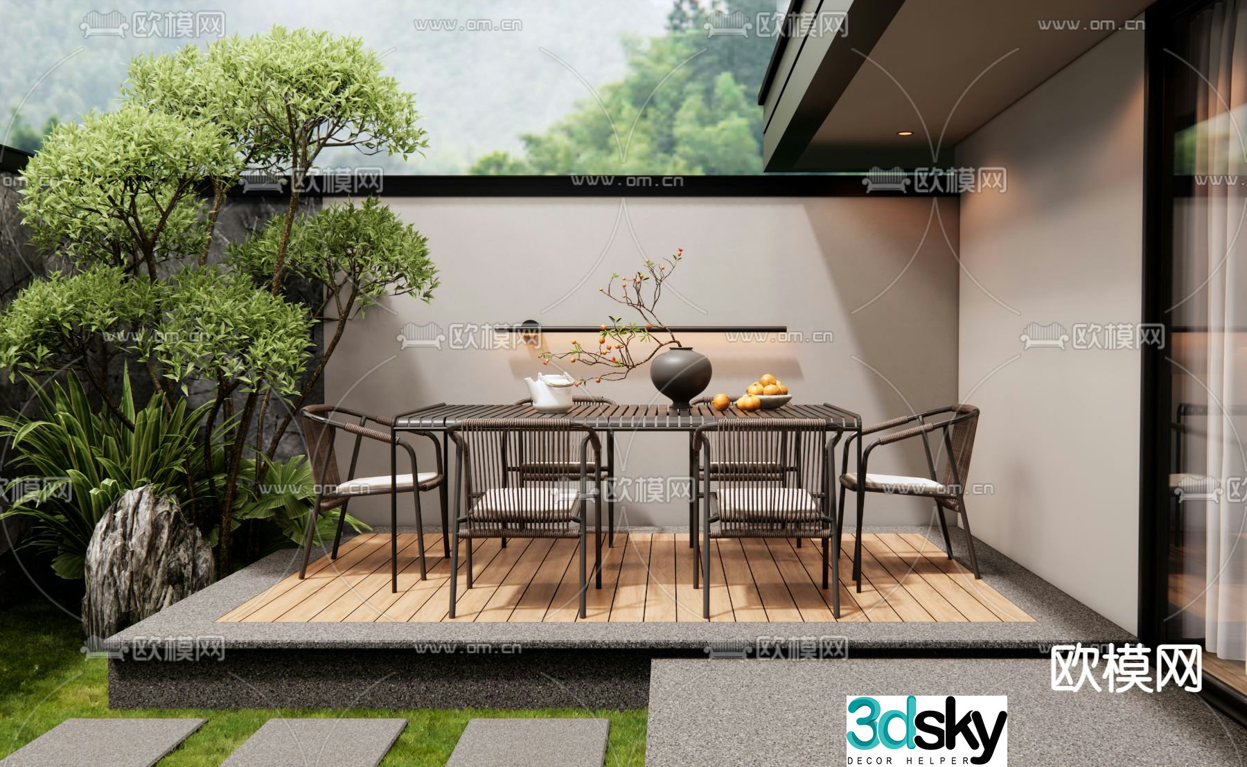 Outdoor table and chairs dining table and chairs 3d model