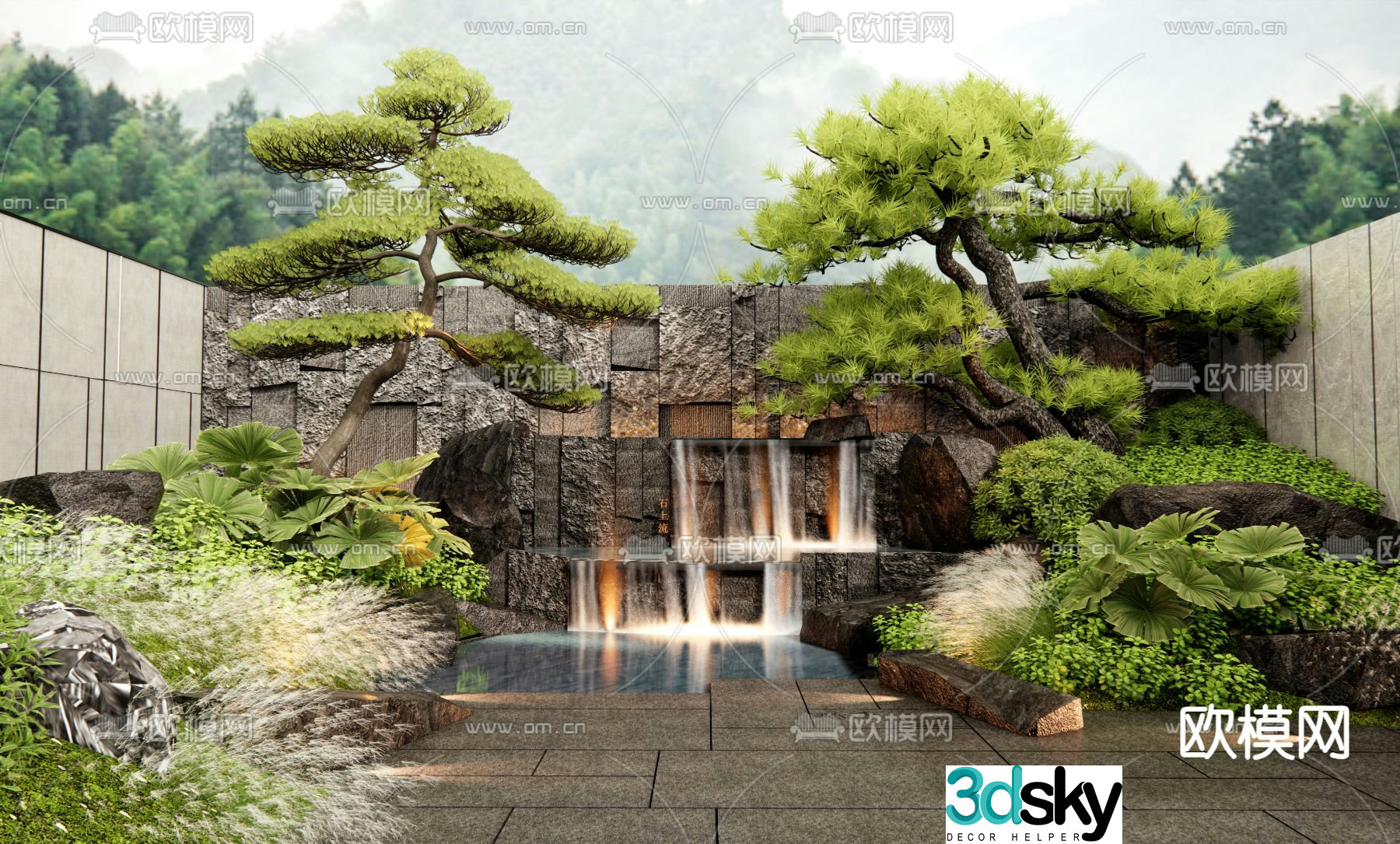 Rockery water feature falling water feature wall 3D model