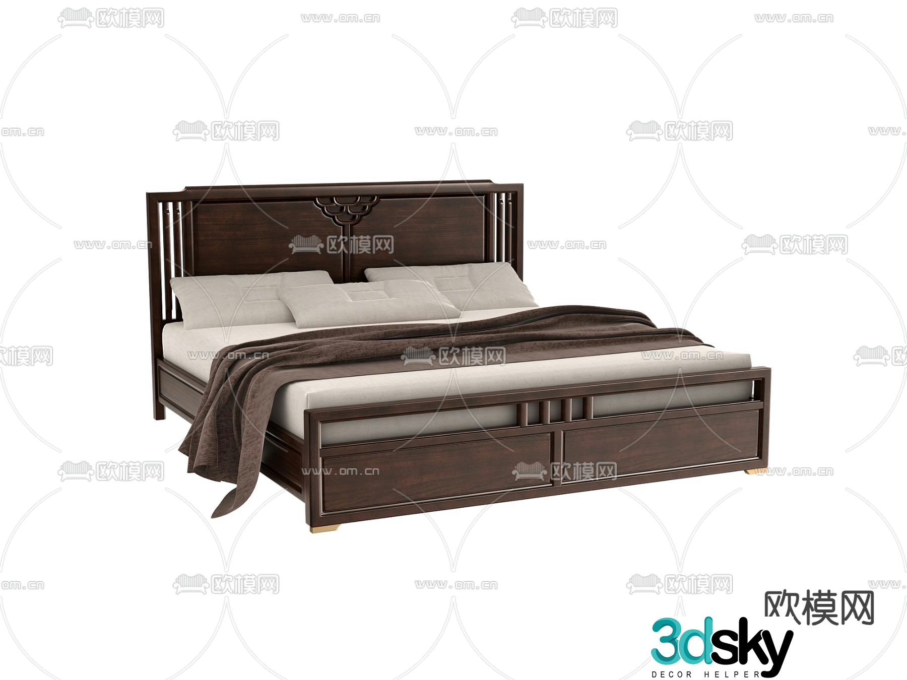 New Chinese style double bed 3d model