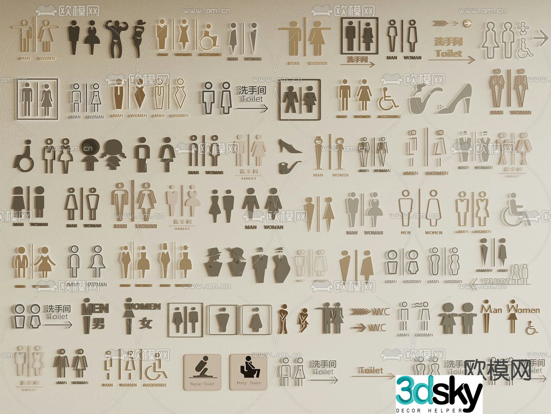 Bathroom sign, sign, guide sign 3d model