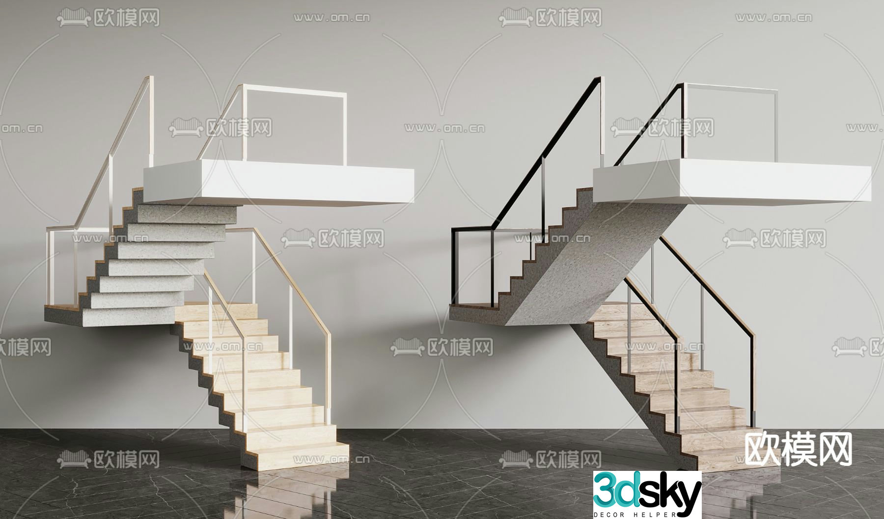 Corner Stair Glass Stair 3D Model