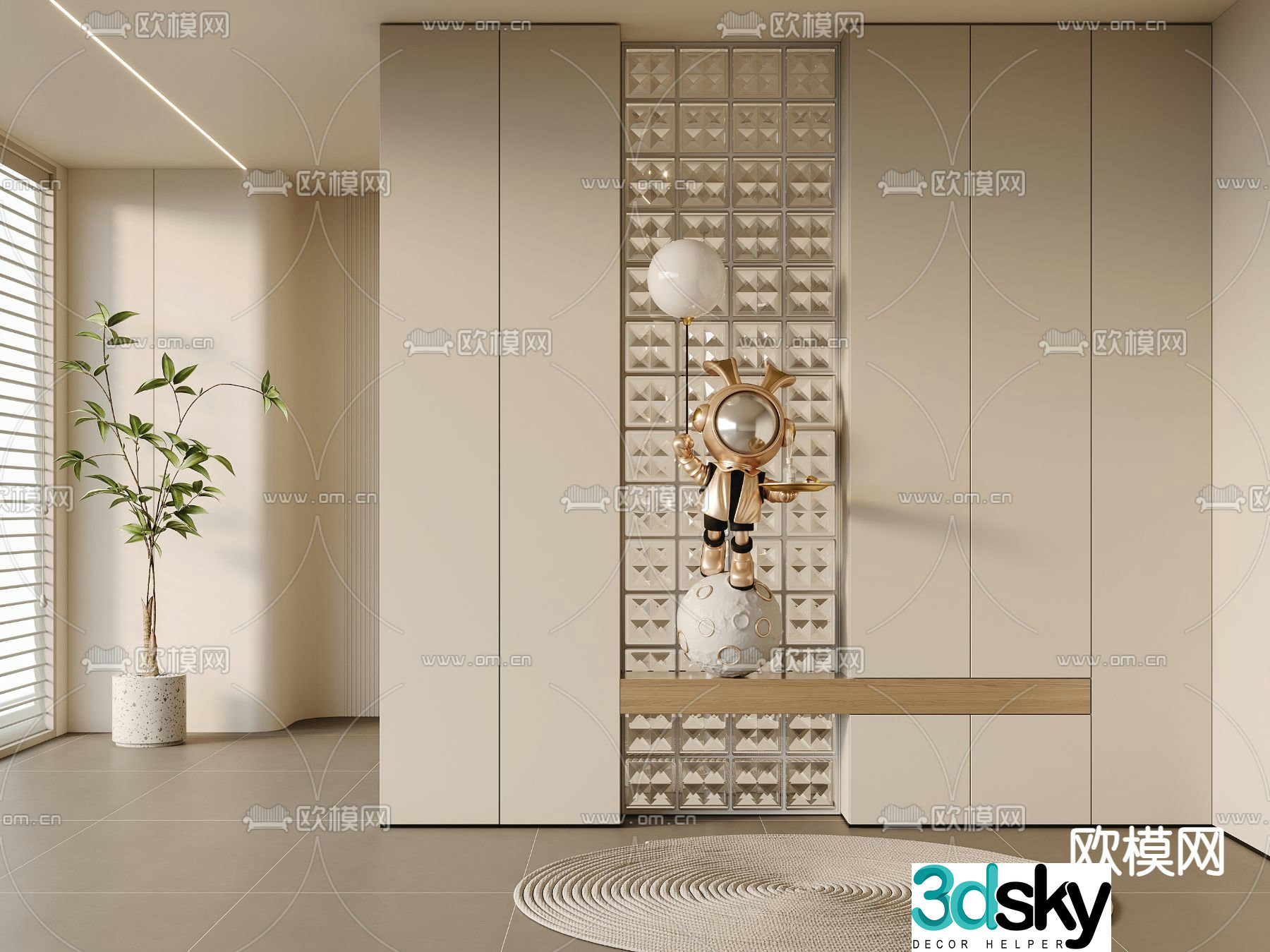Entrance partition glass brick partition 3d model