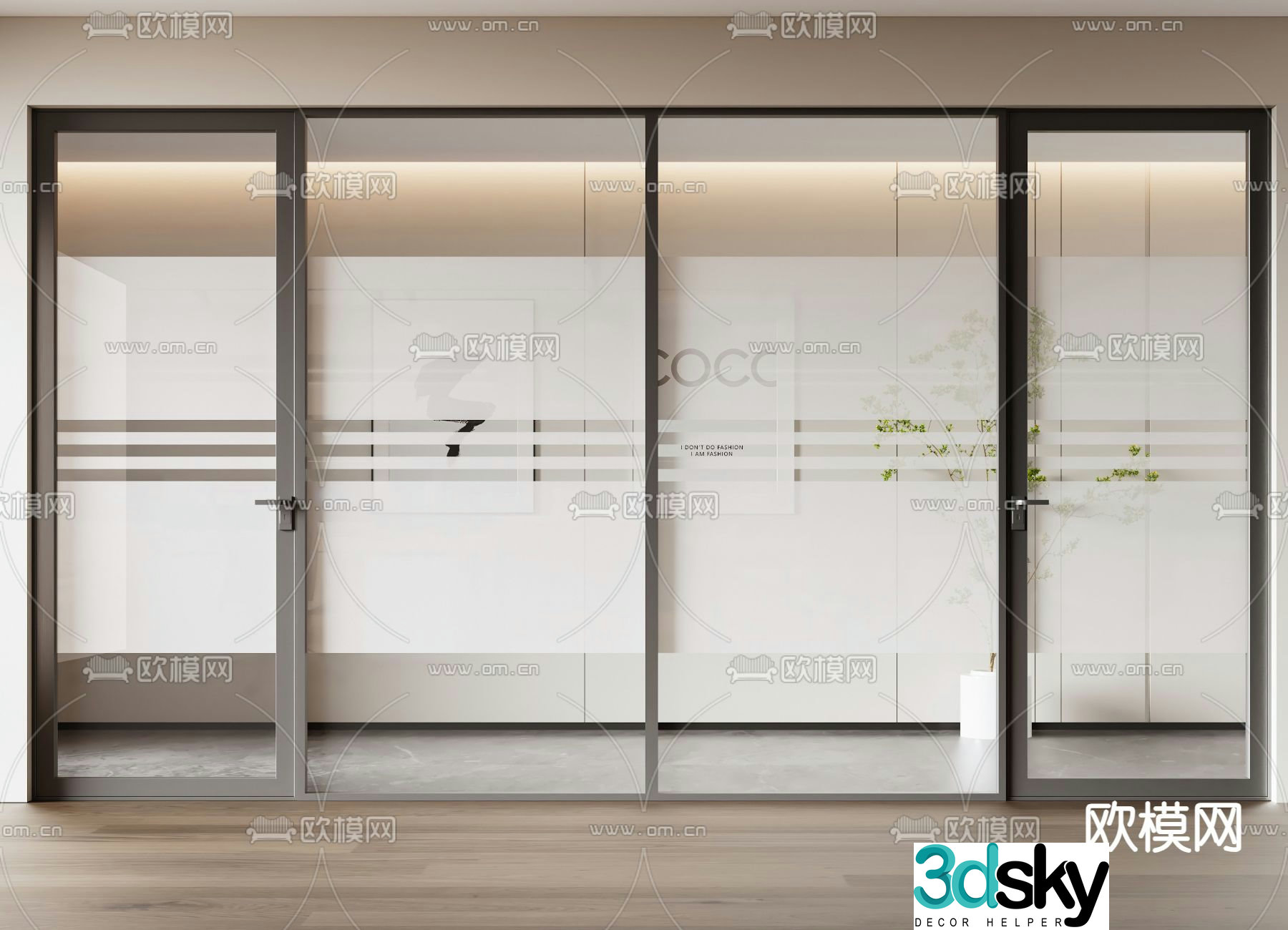 Office glass door glass partition 3d model