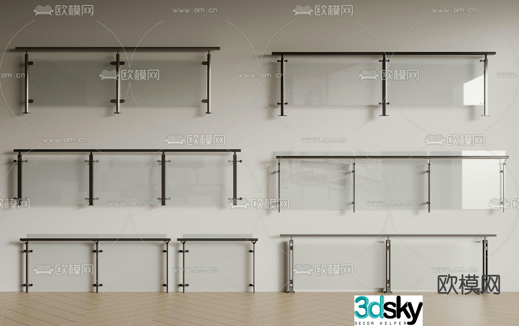 Glass railing Glass guardrail Fence 3d model