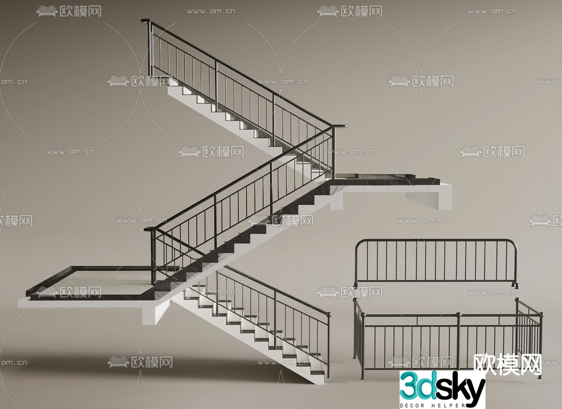 Wrought iron staircase handrail staircase 3d model