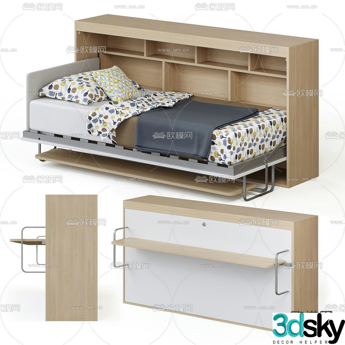 Single bed retractable bed 3d model