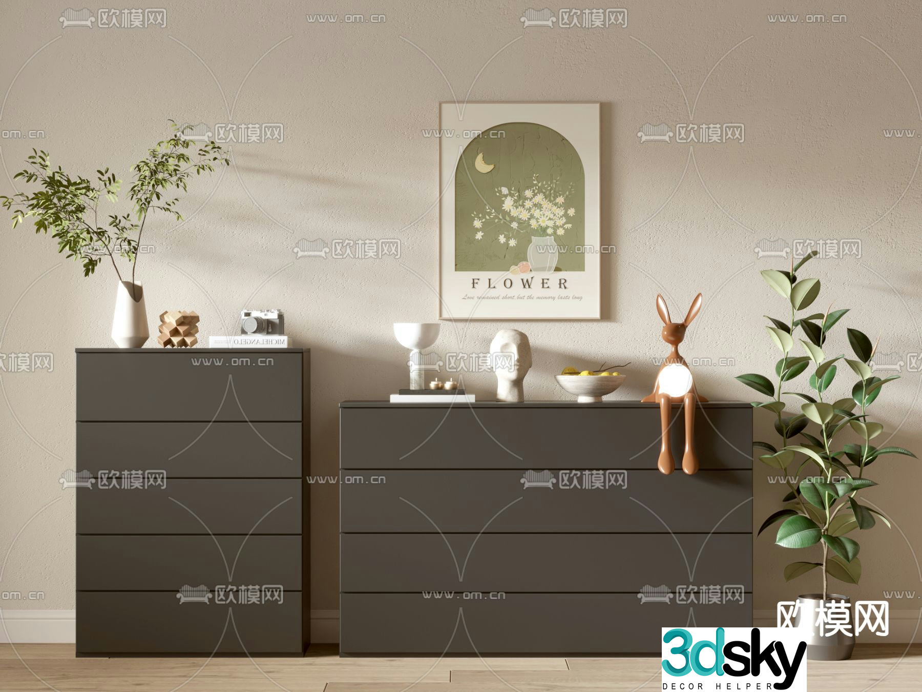 Modern chest of drawers side cabinet 3d model