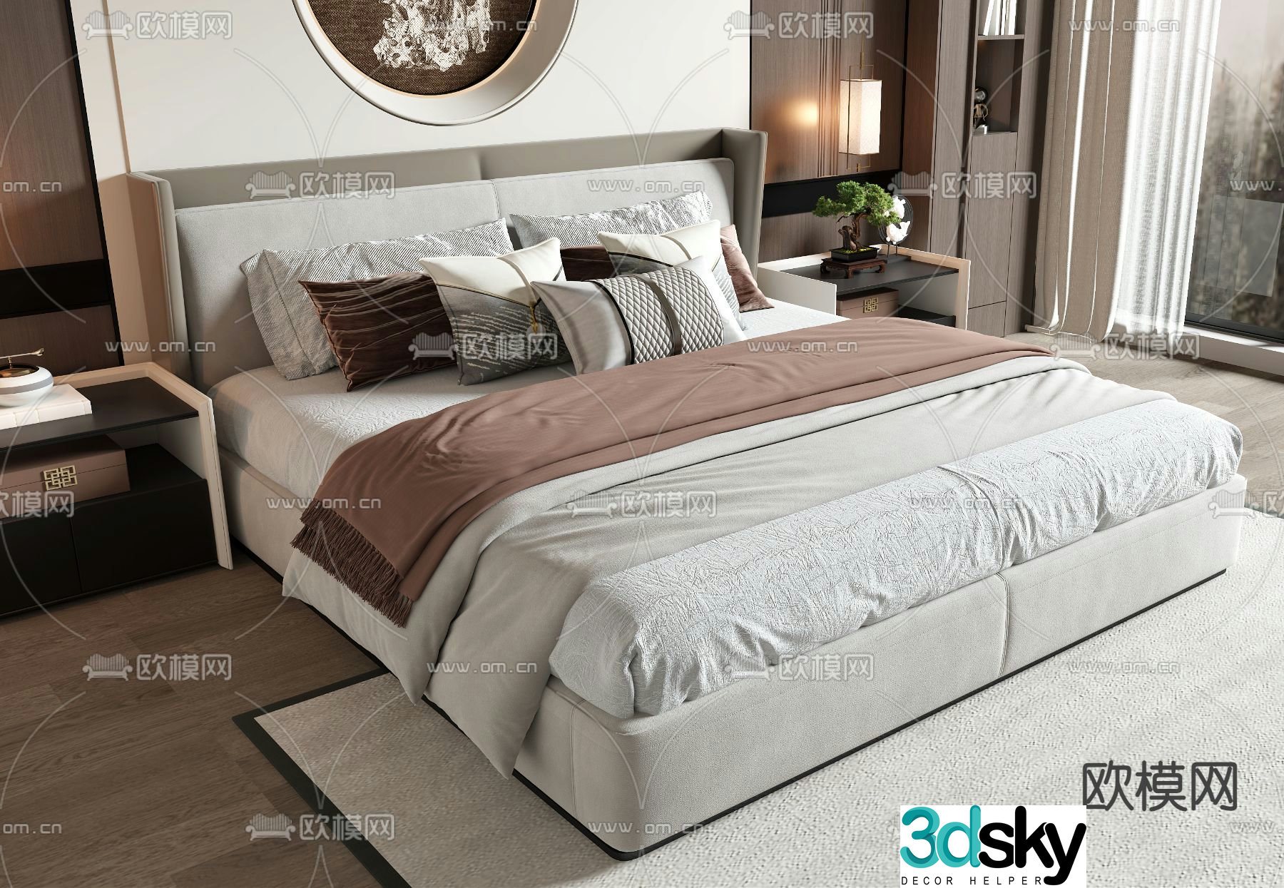 New Chinese style double bed 3d model