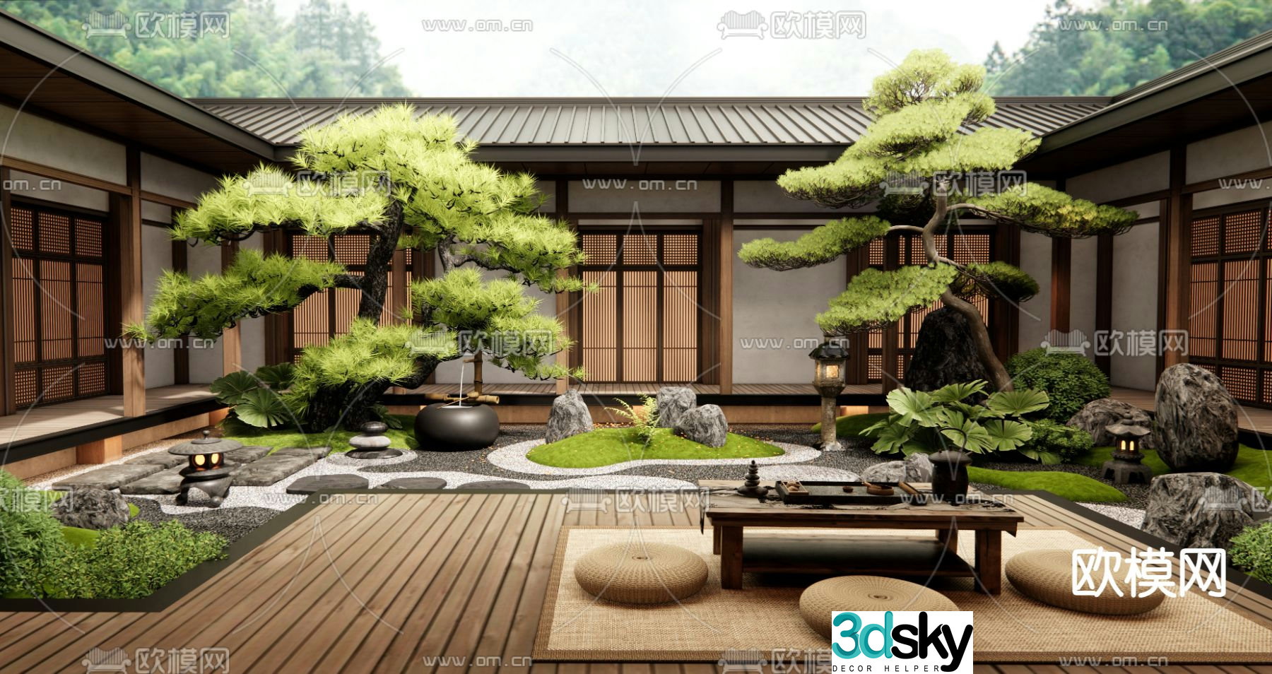 New Chinese style courtyard landscape atrium landscaping 3D model