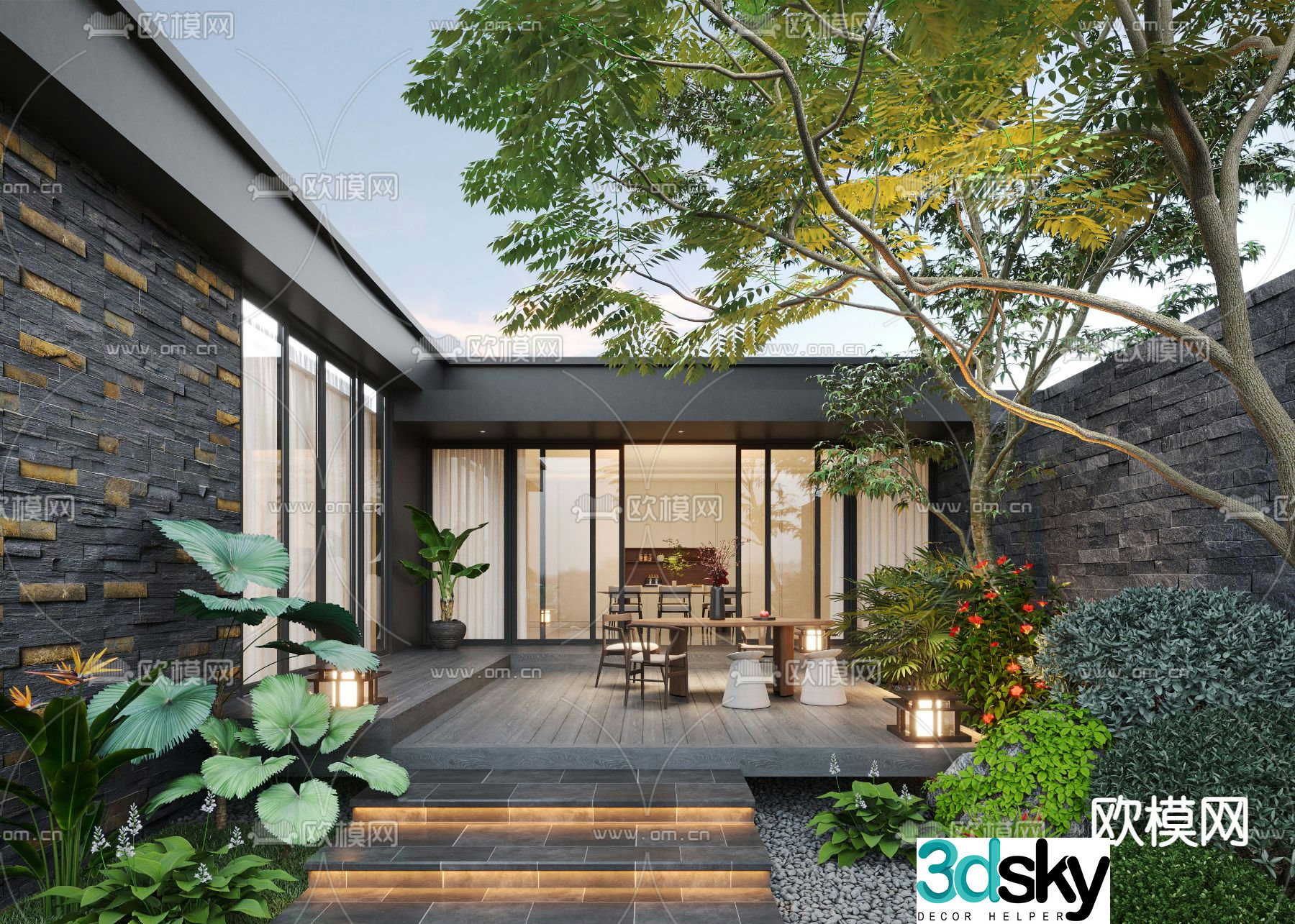 Courtyard landscape garden 3d model
