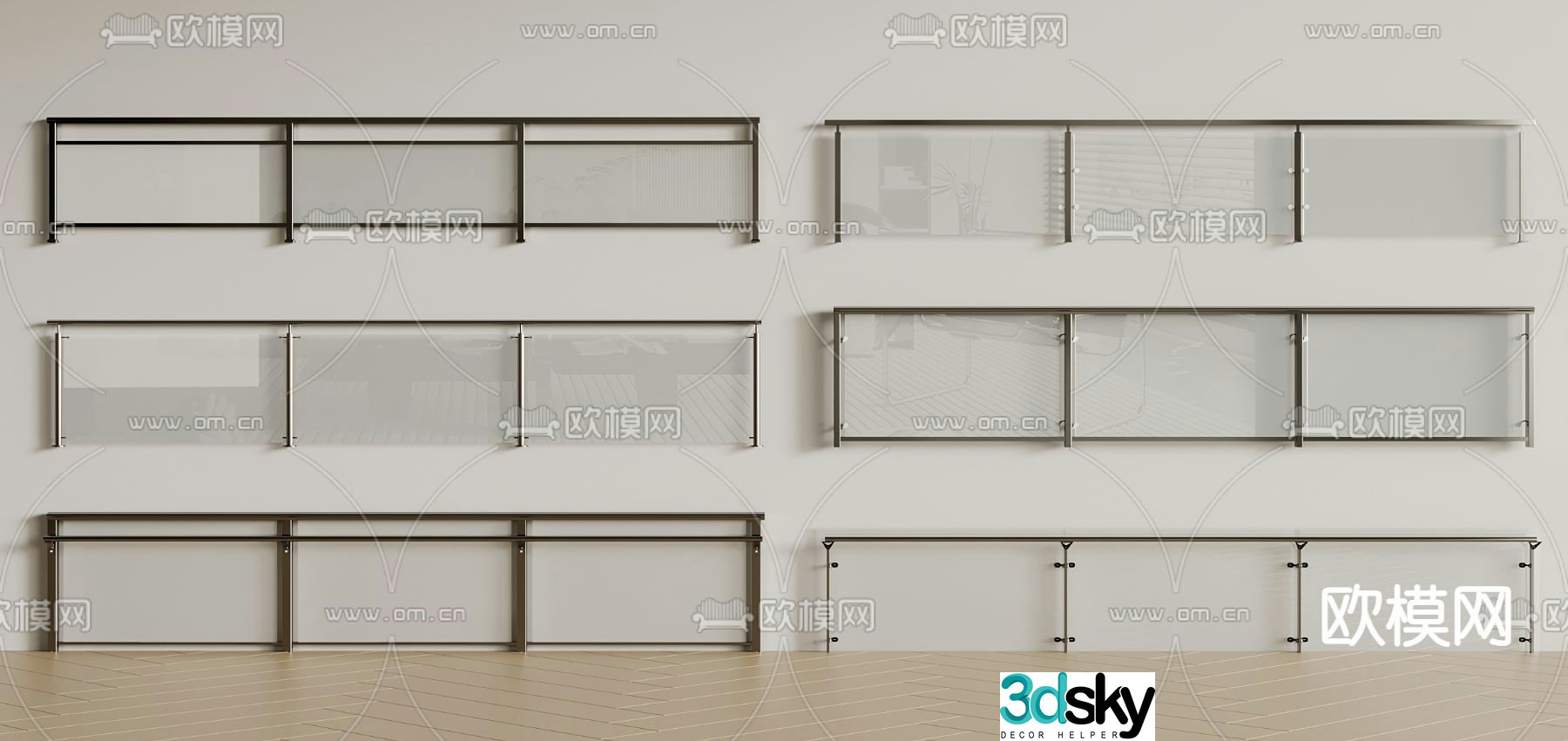 Glass railing guardrail fence 3d model