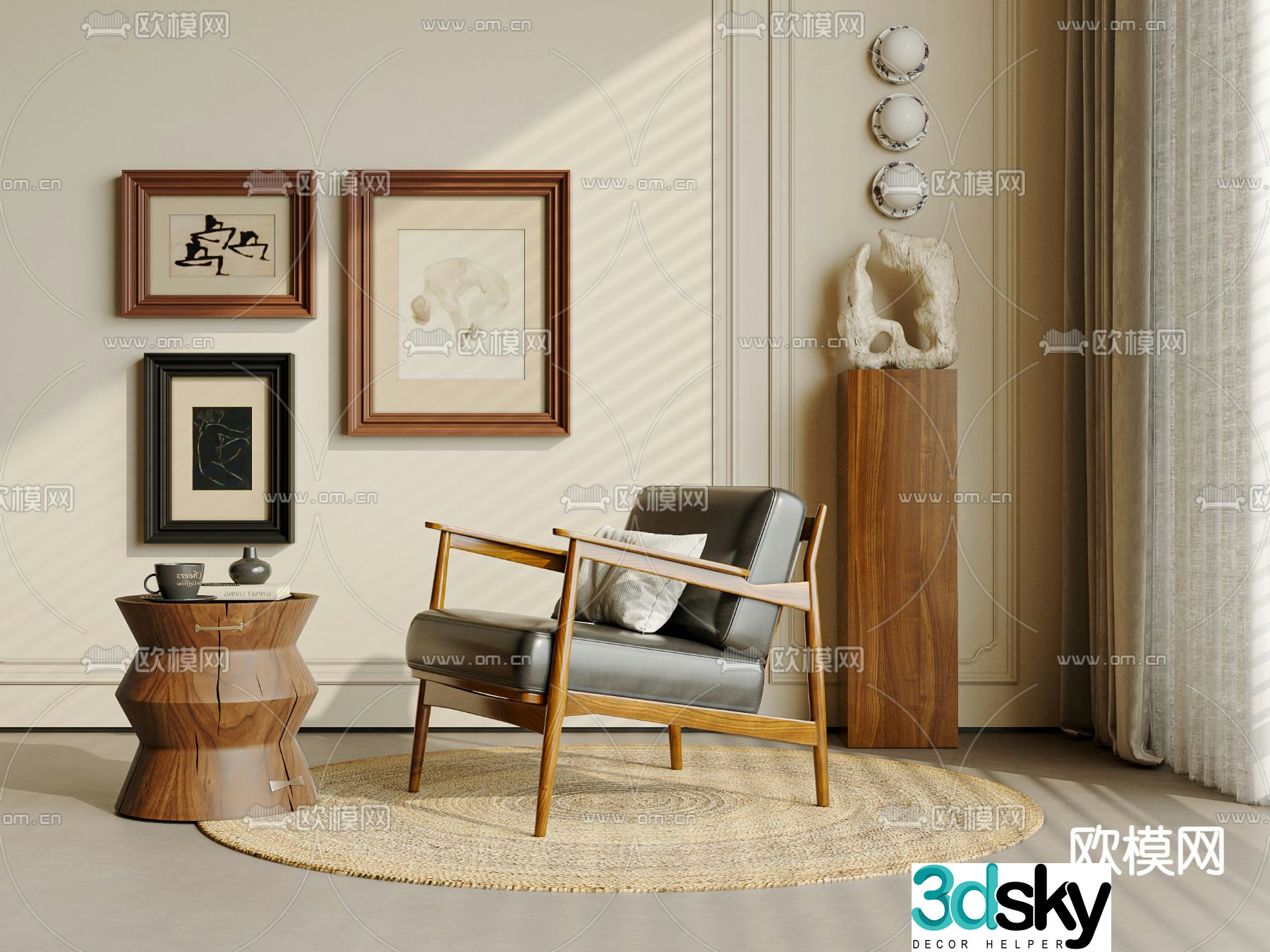 Medieval style chair leisure chair table 3d model