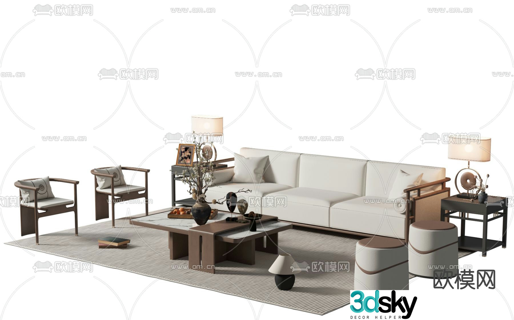 New Chinese style modular sofa 3d model