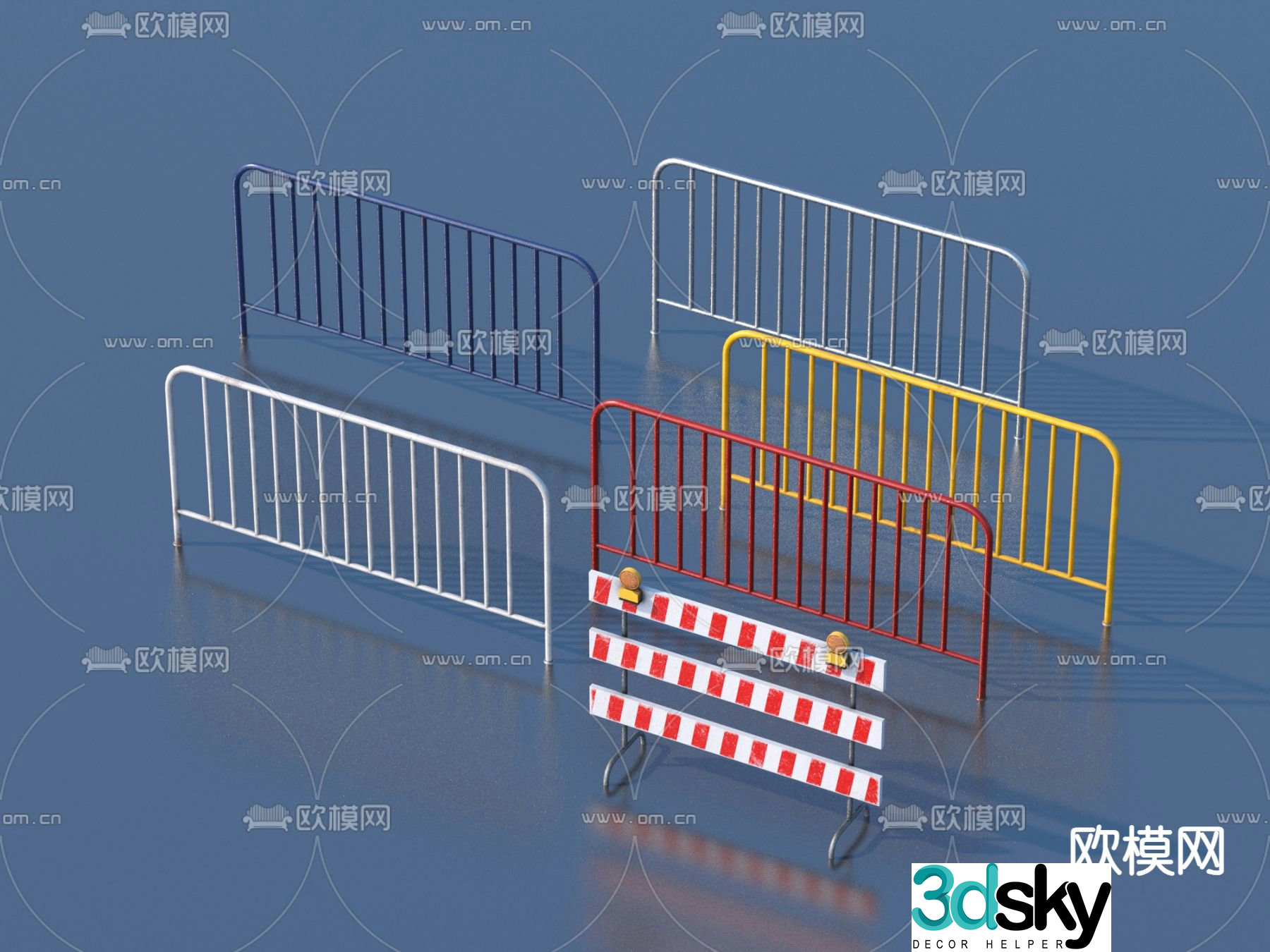railing iron railing barricade 3d model