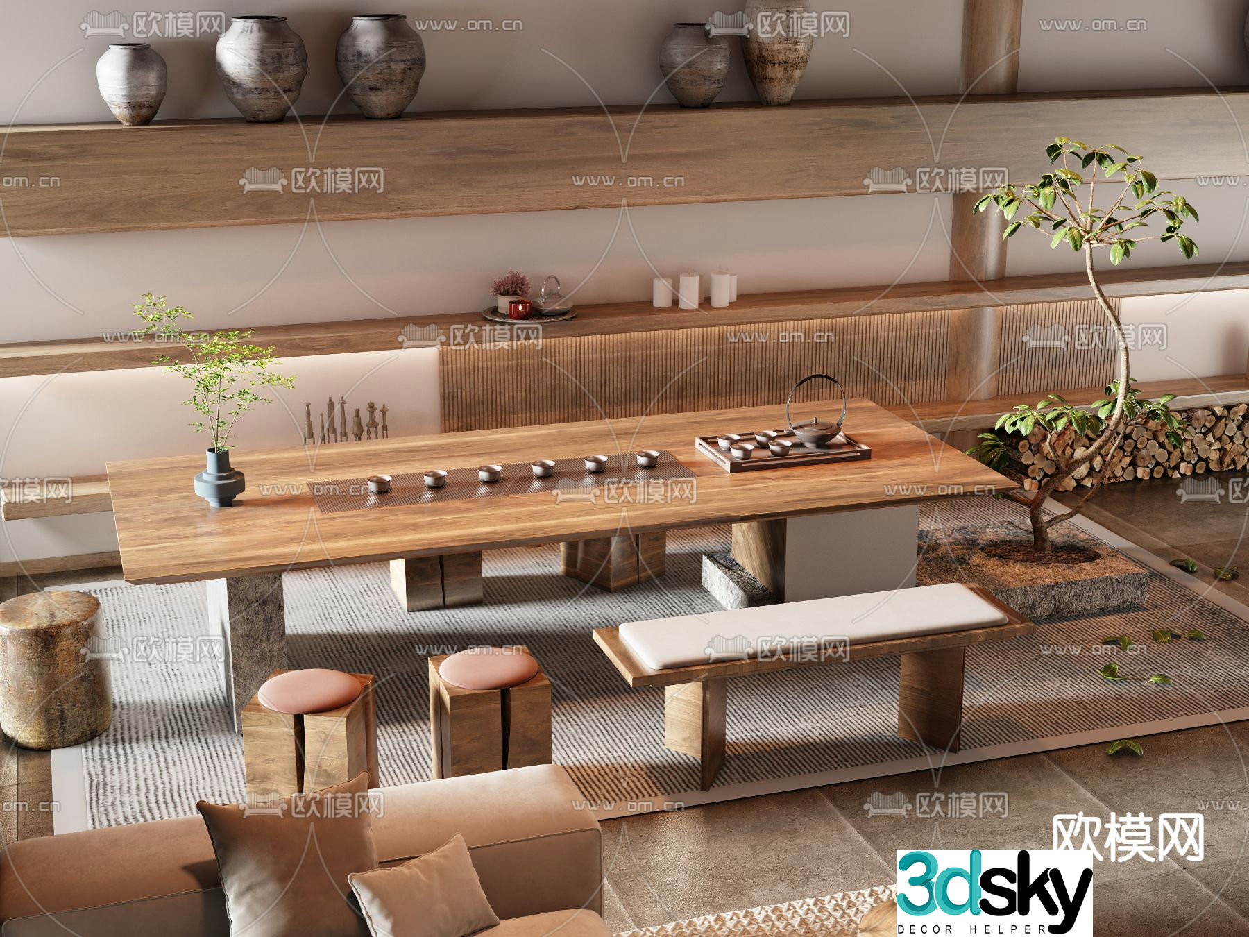 New Chinese style tea table tea table 3d model