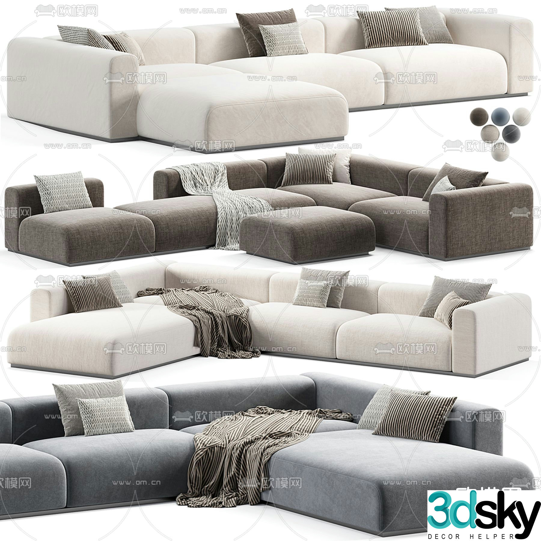 Upholstered Sofa Multi-person Sofa 3D Model