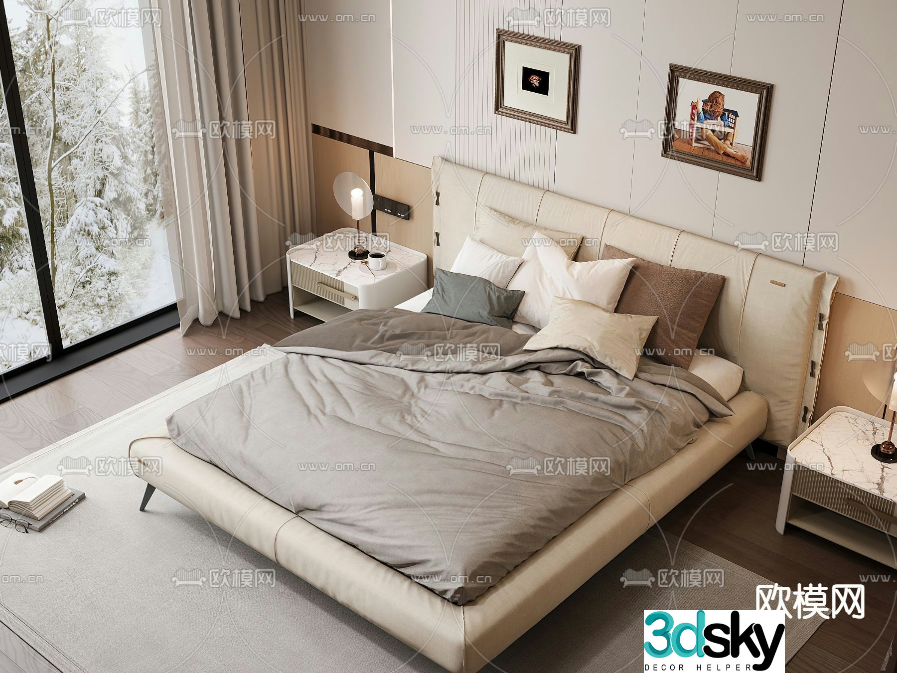 Leather double bed 3d model