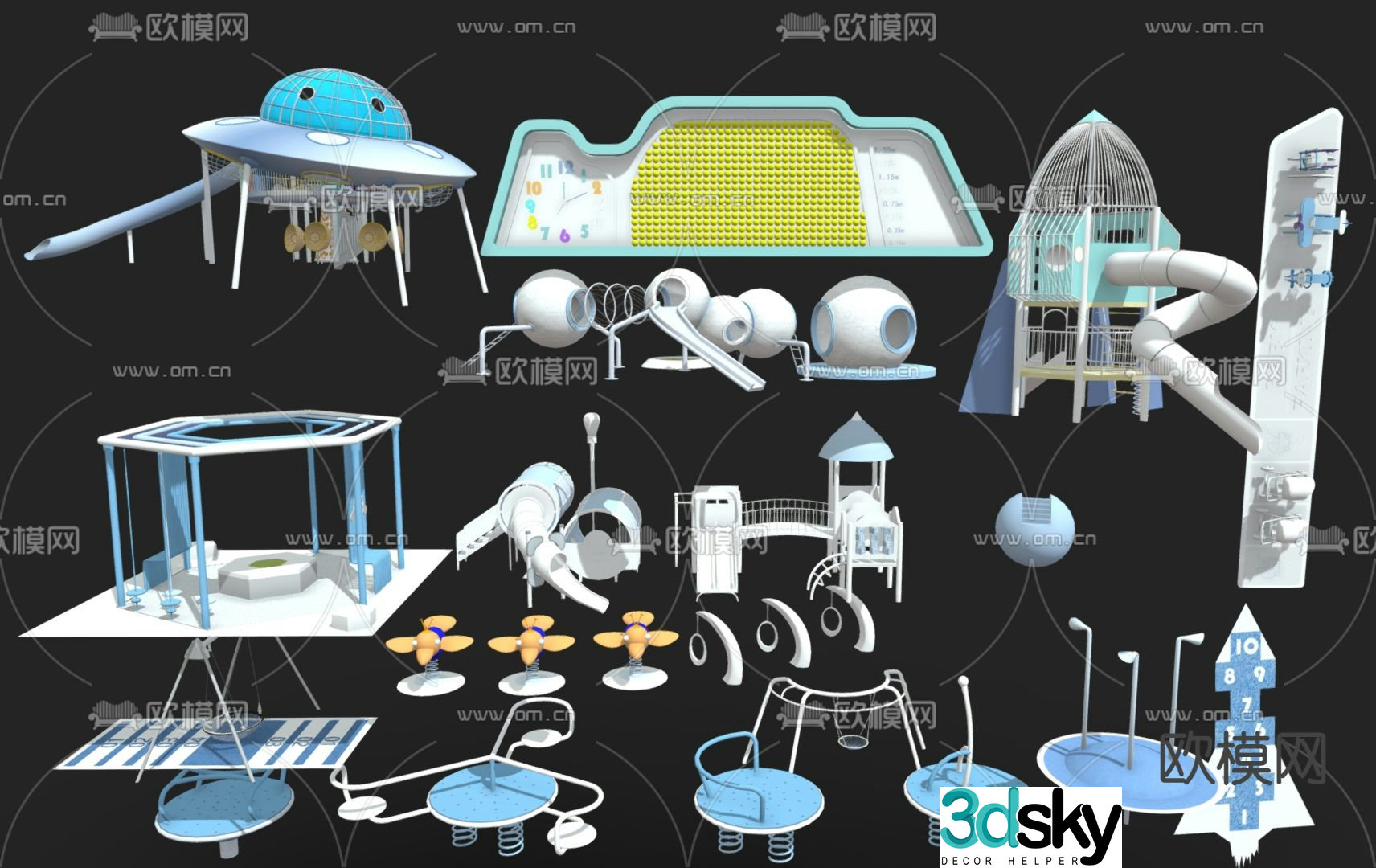 Amusement equipment slide swing jump square 3d model