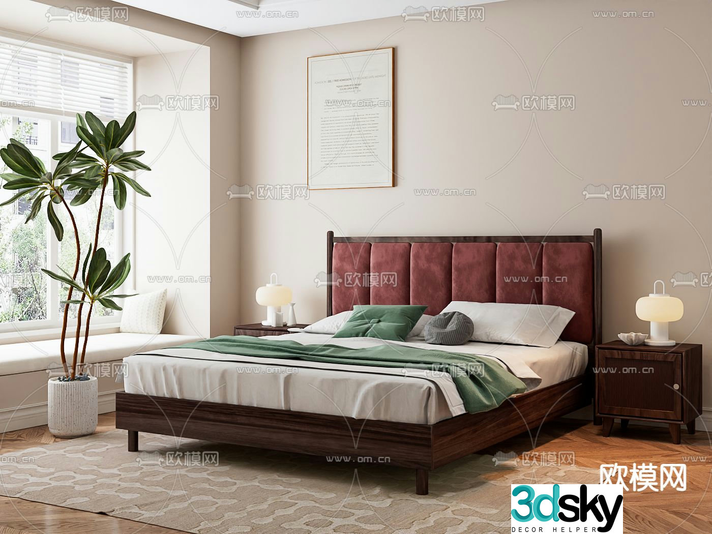Medieval style double bed 3d model
