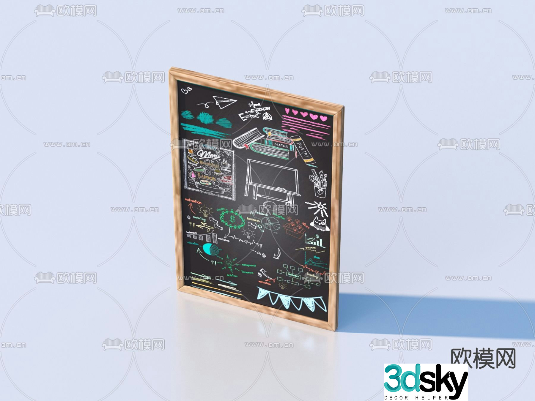 blackboard graffiti wall chalk drawing 3d model