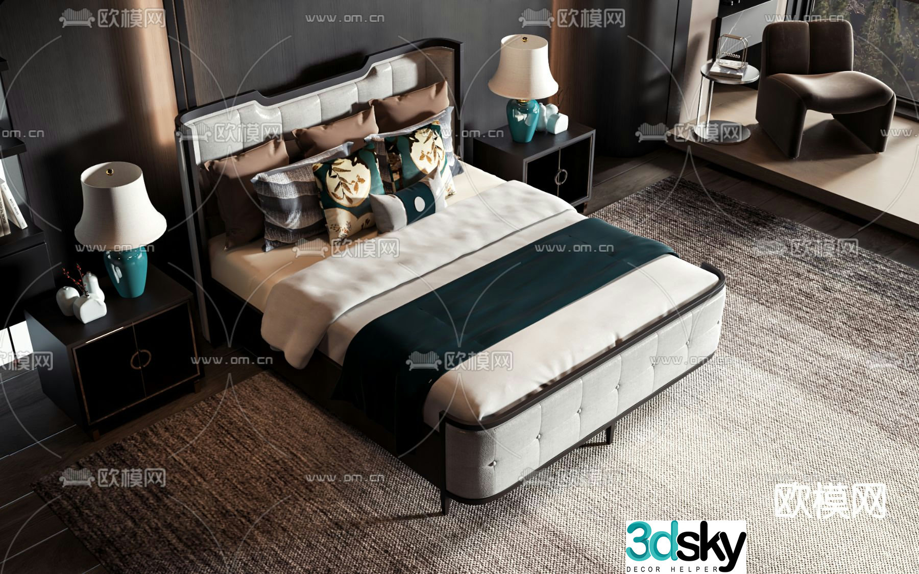 New Chinese style double bed 3d model