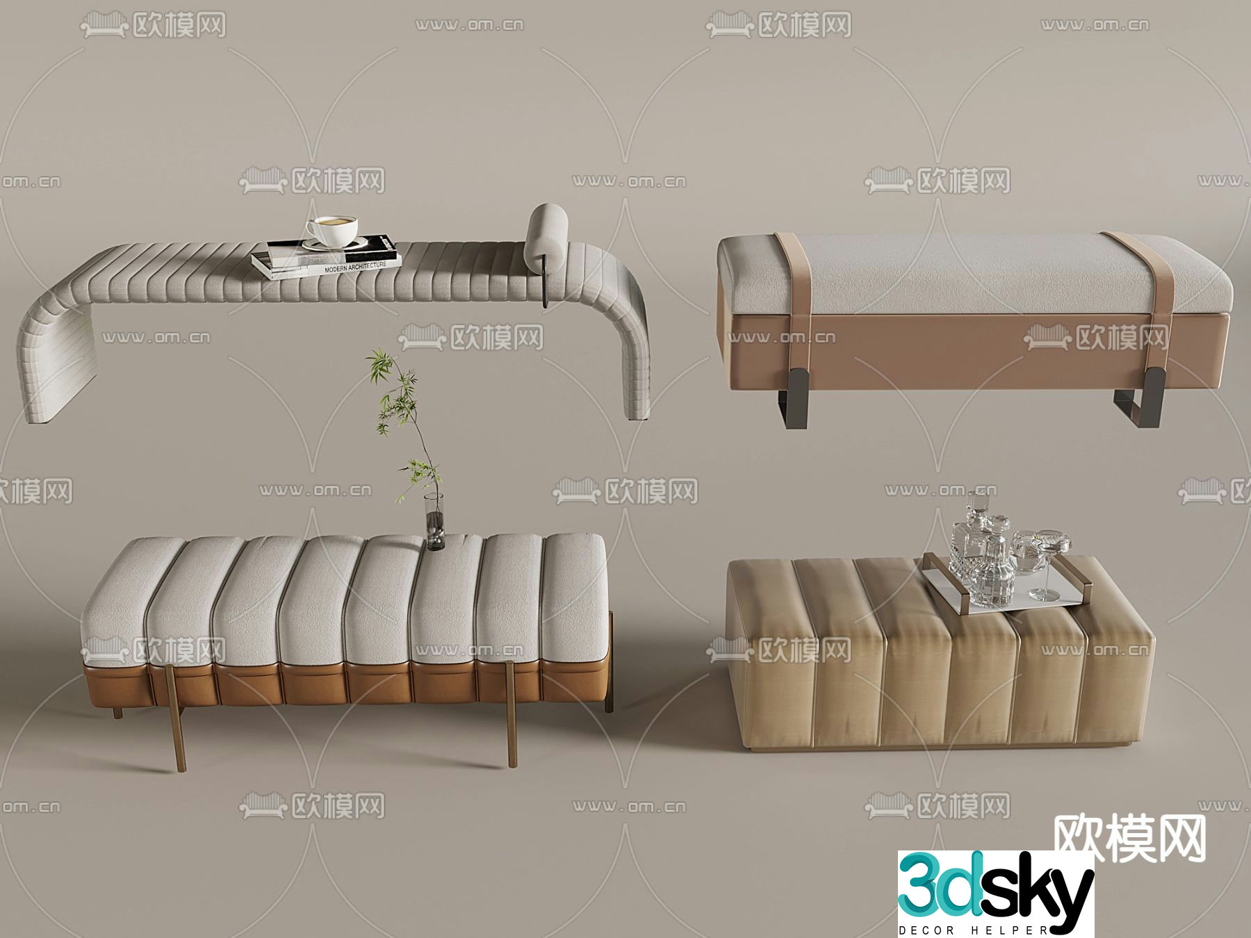 bed end stool footrest 3d model