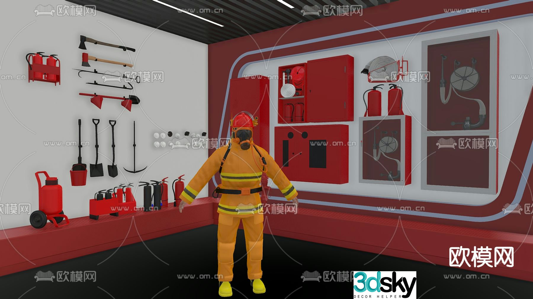 Fire equipment fire hydrant fire extinguisher alarm 3d model