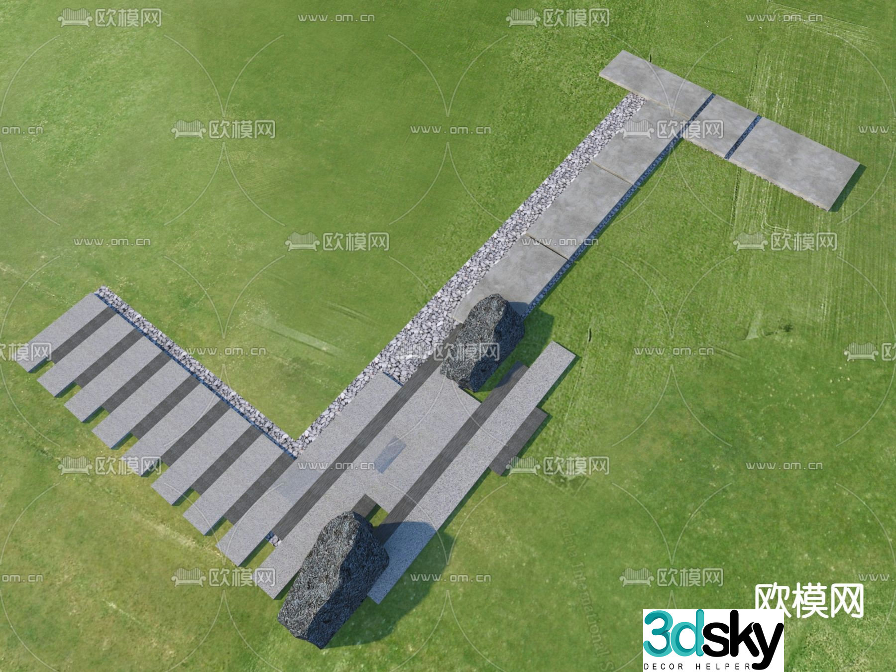 Garden Road Paving Tingbu Bluestone Slab 3D Model