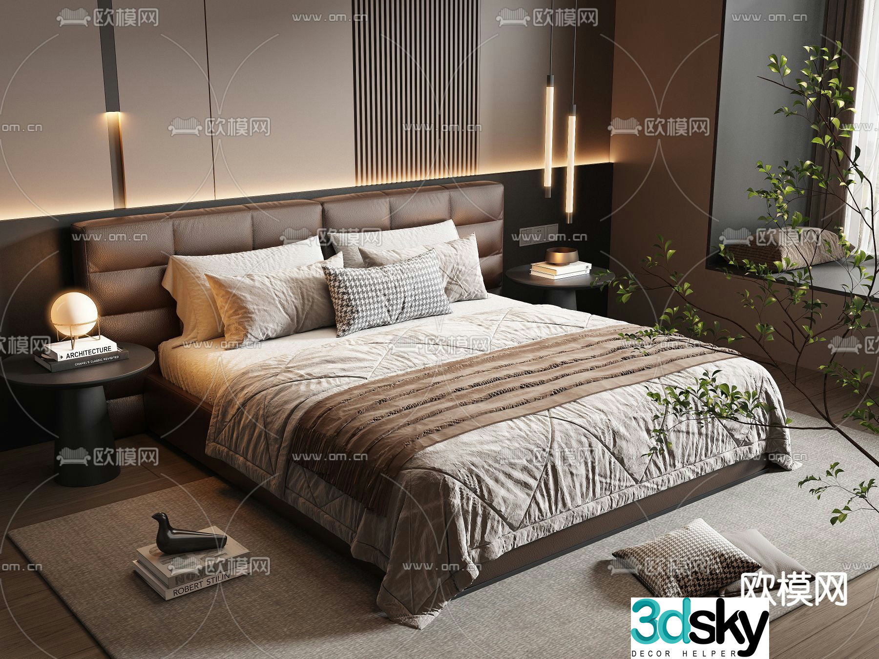 Fabric double bed 3d model