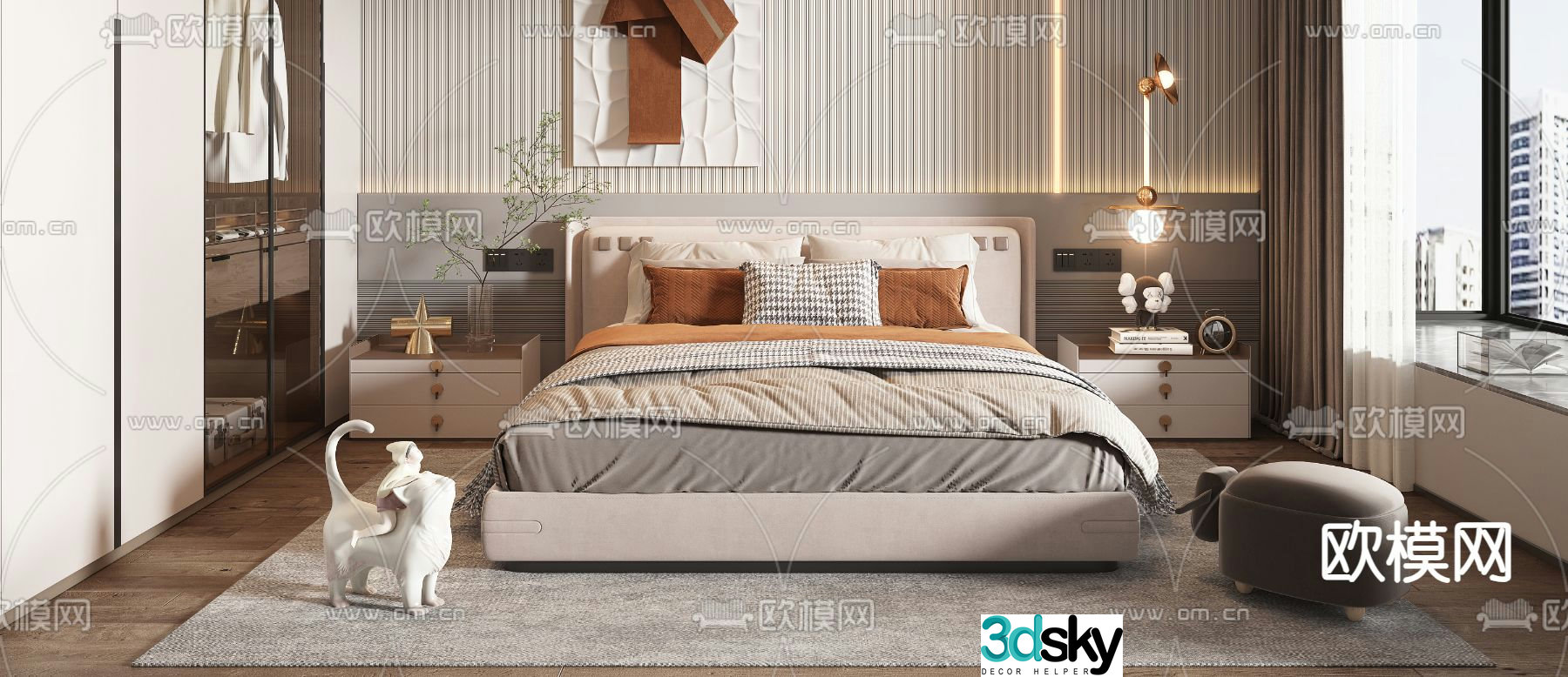 Modern double bed 3d model