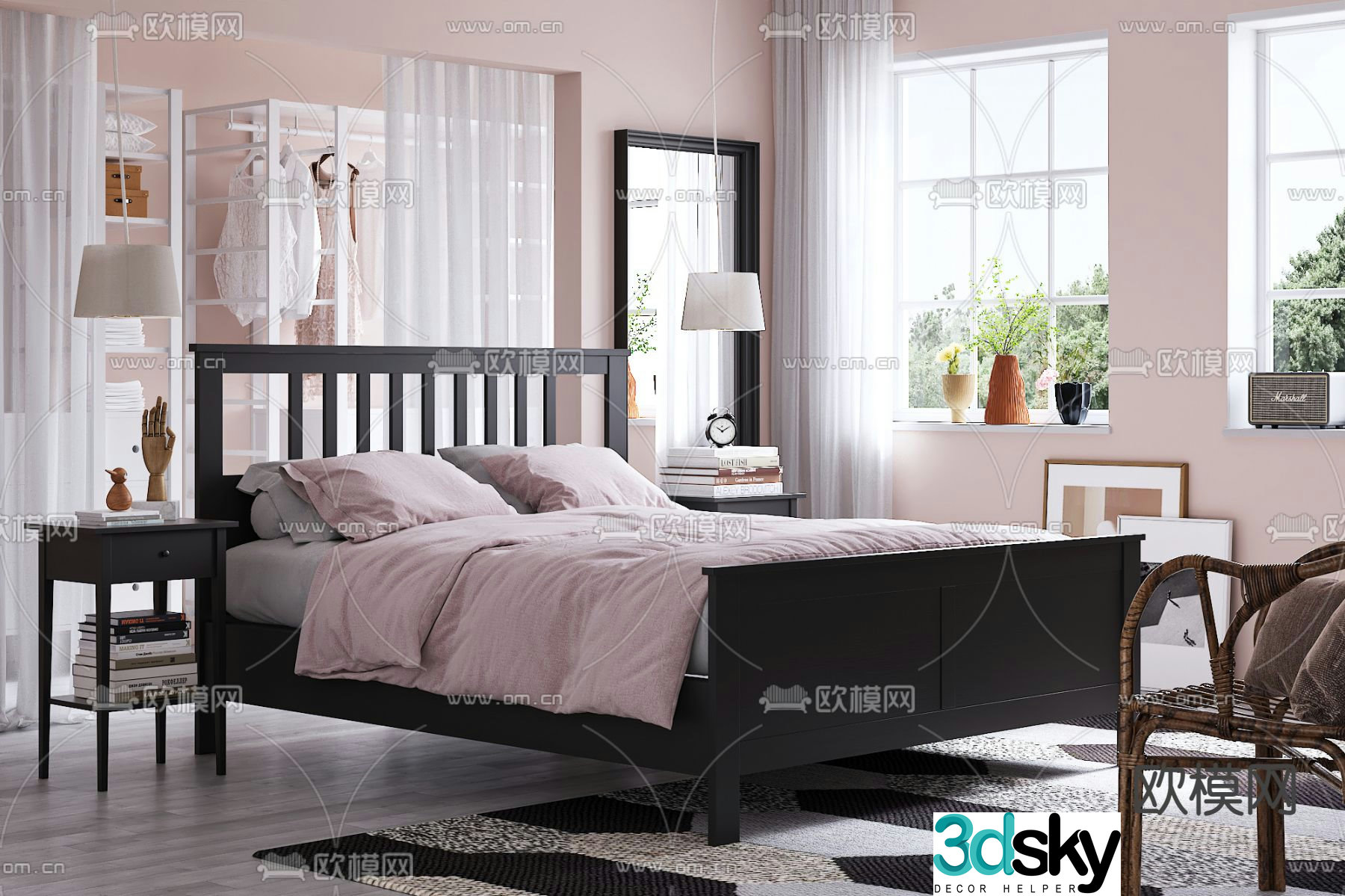 American double bed girls bed 3d model